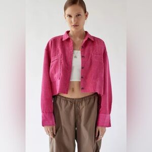 New - BDG/Urban Outfitters Hot Pink Corduroy Copped w/raw hem Shacket Small